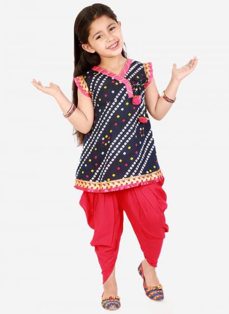 Navy And Pink Colour KID1 Mira Frilly Festive Wear Sleeves Peplum Top with Dhoti Girls Collection K22DG188NV